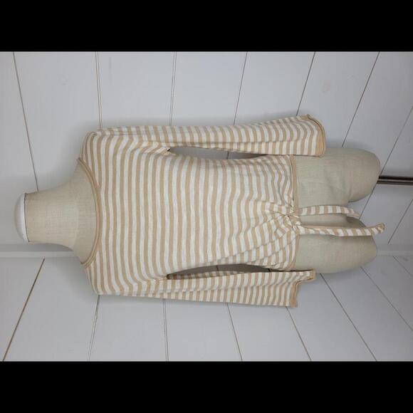 J Crew XXS tan & white striped tie up sweater with bell sleeves - Picture 1 of 5